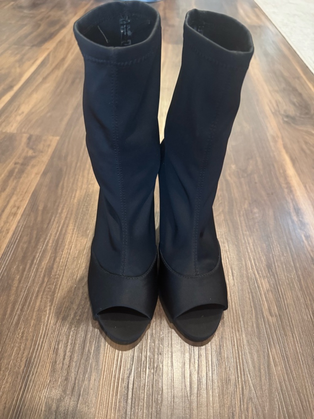 Zara Black Stretch Peep-Toe Sock Heeled Boots